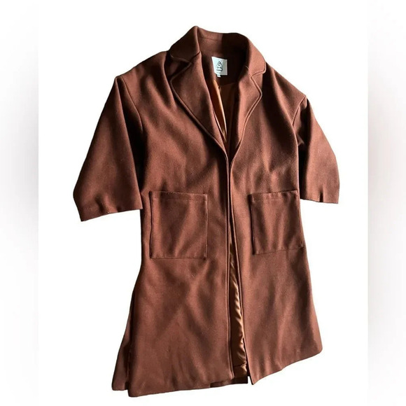 Brown/Cognec Long Sleeve Oversized Coat in TEAK - c++ studio - Picture 3 of 8